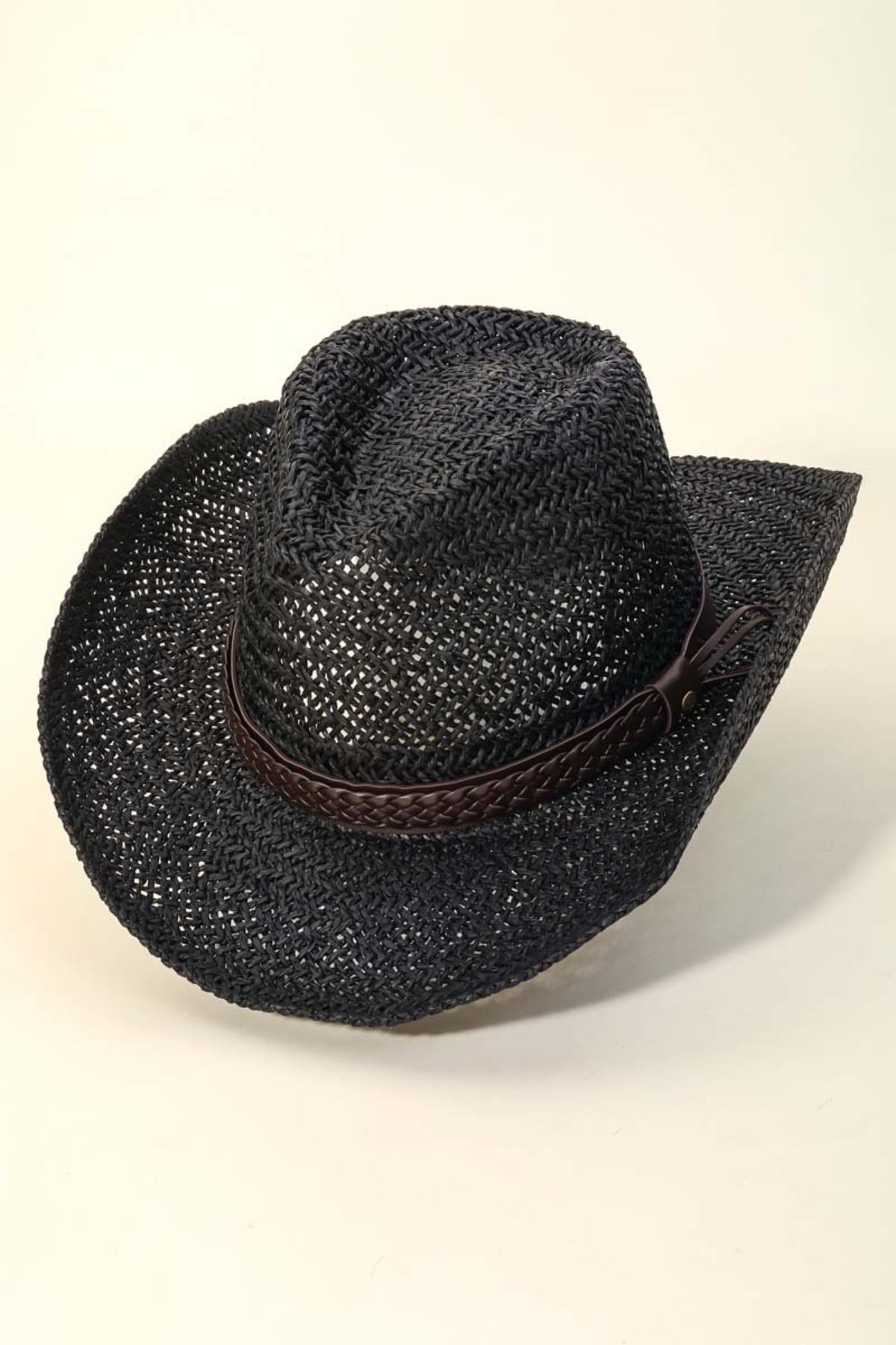 Dominique black cowboy hat w/ braided belt 