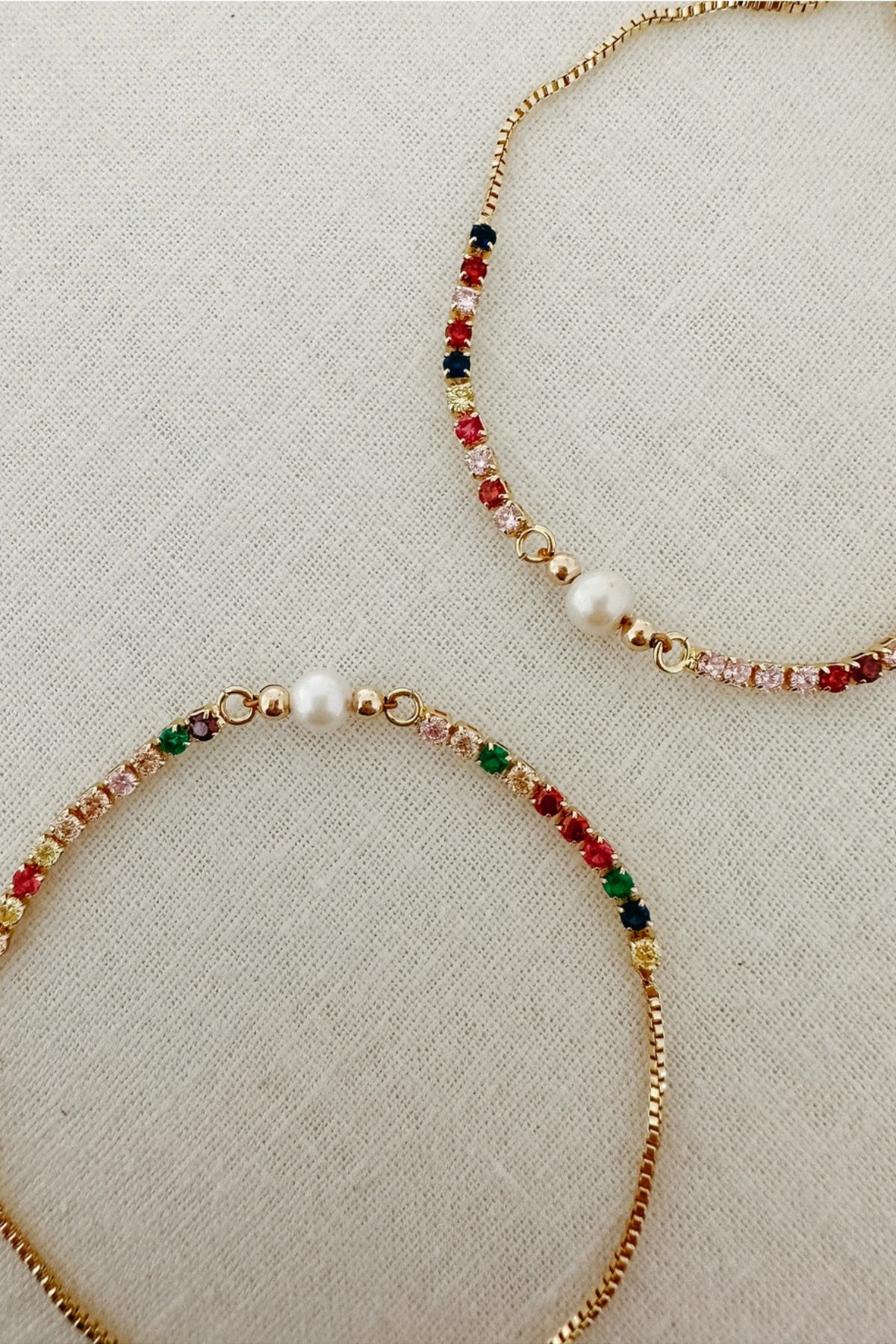 dainty bracelet with CZ and pearl charm gold filled 1