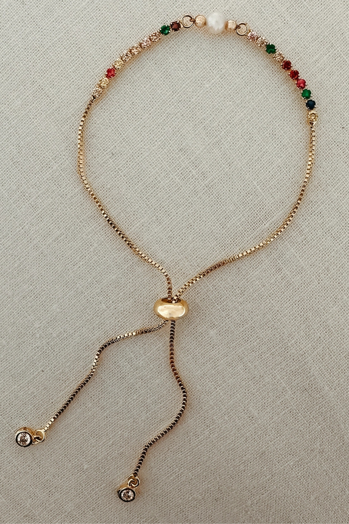 dainty bracelet with CZ and pearl charm gold filled 1