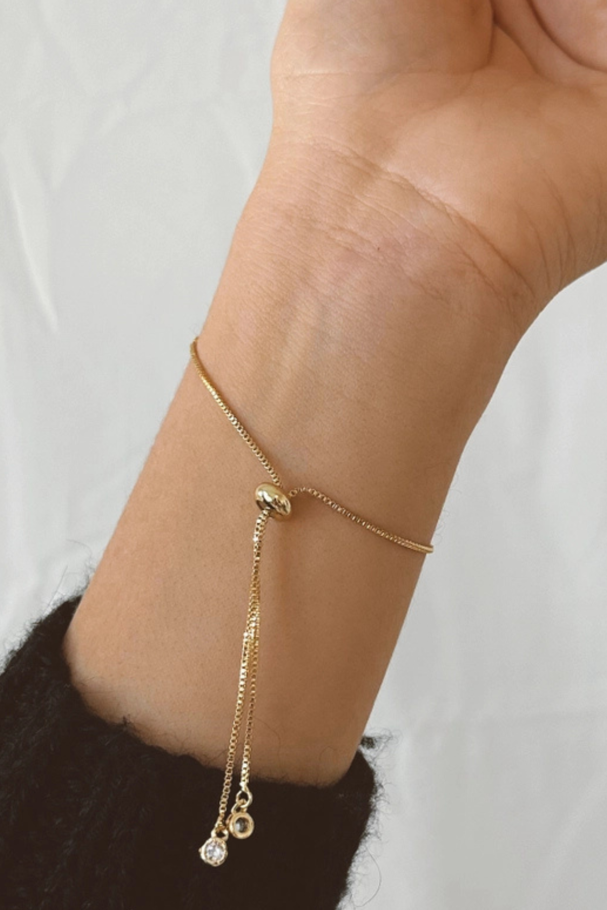 dainty bracelet with CZ and pearl charm gold filled