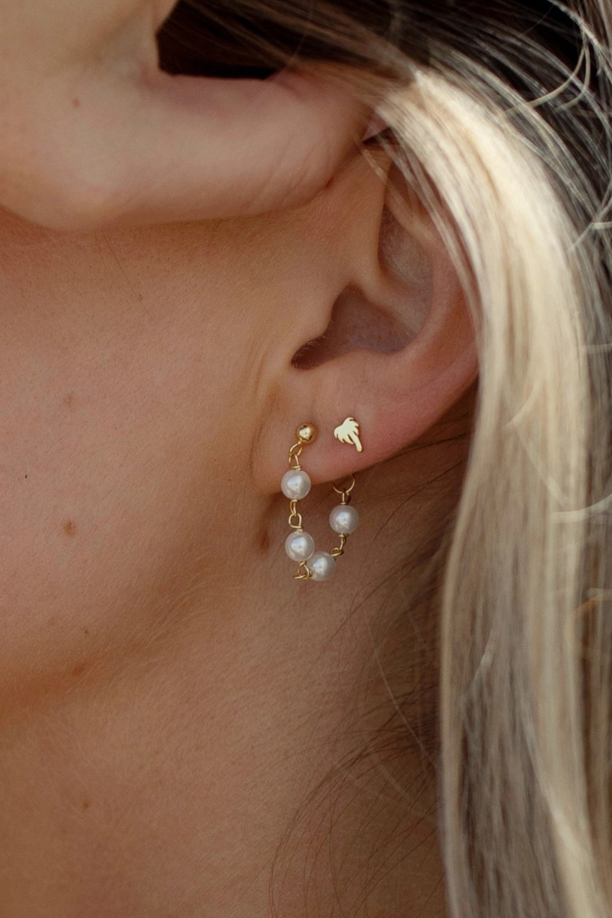 pearl chain drop earring dainty gold plated sterling. silver