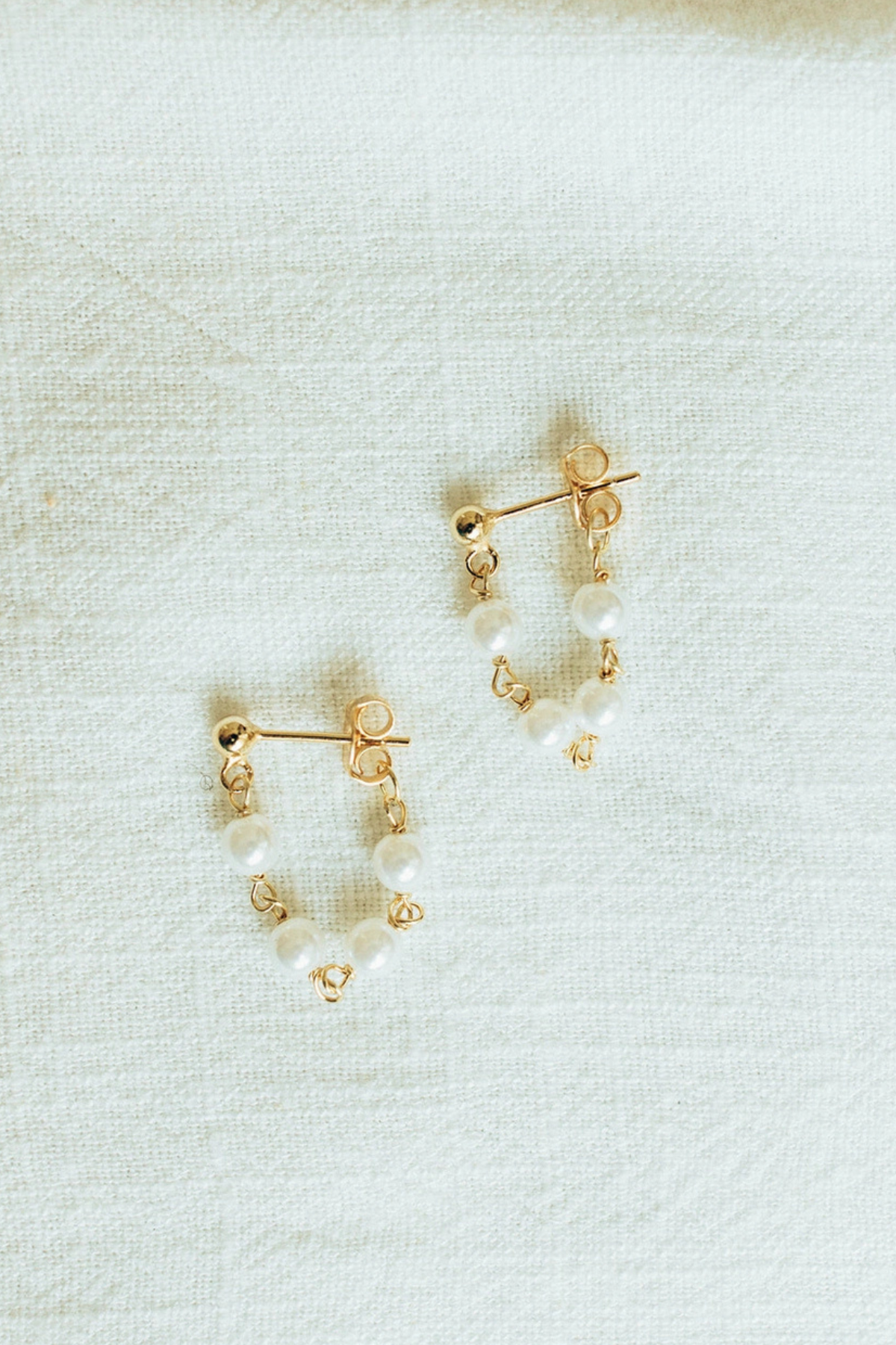 pearl chain drop earring dainty gold plated sterling. silver