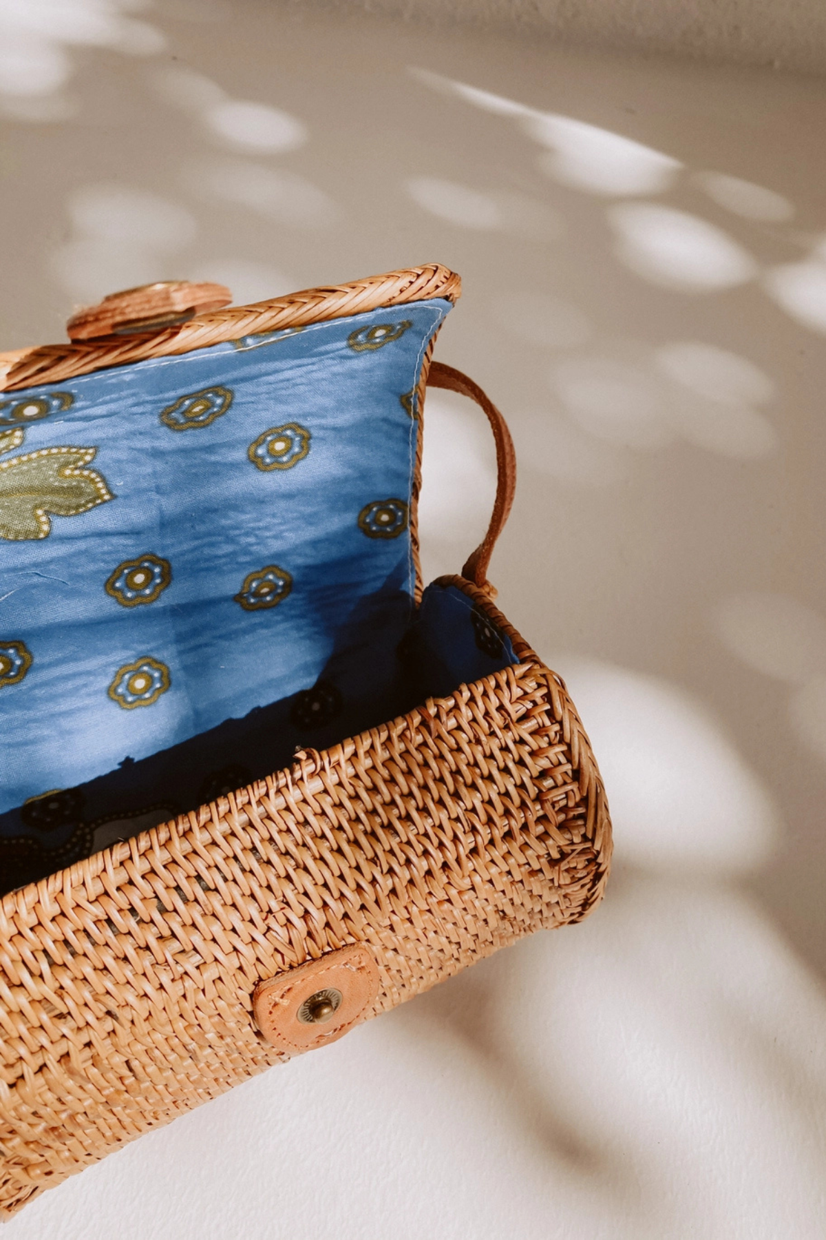 rattan costal circle bag leather straps purse