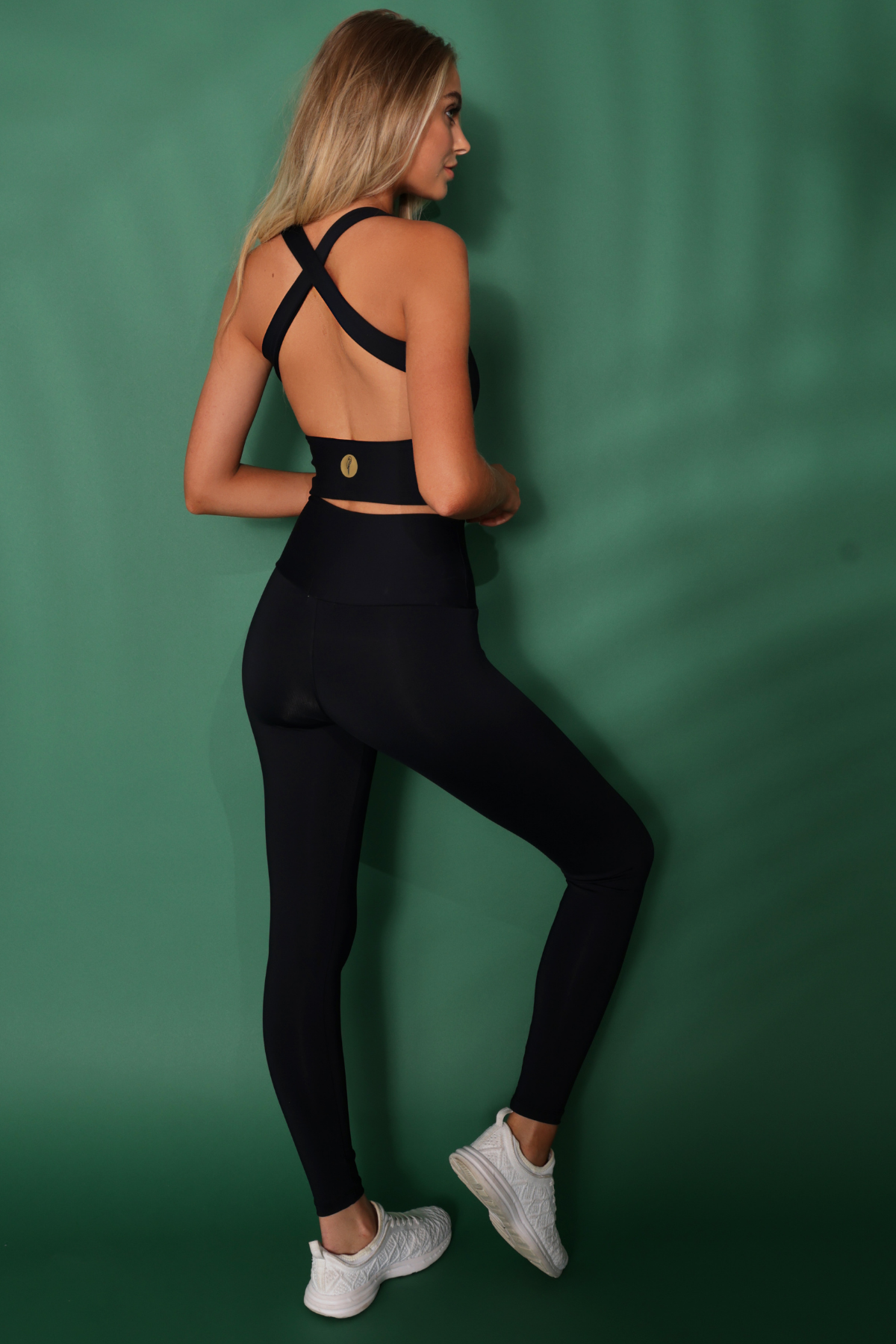 black square neck activewear crop top criss cross