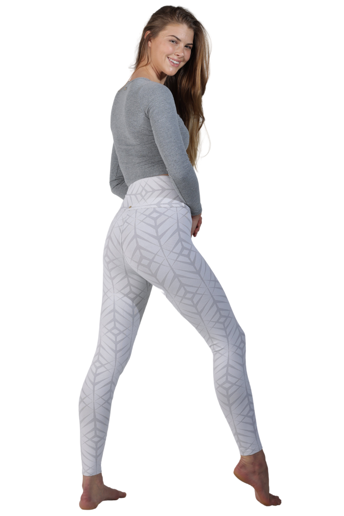 long sleeve mixed grey cross over activewear top