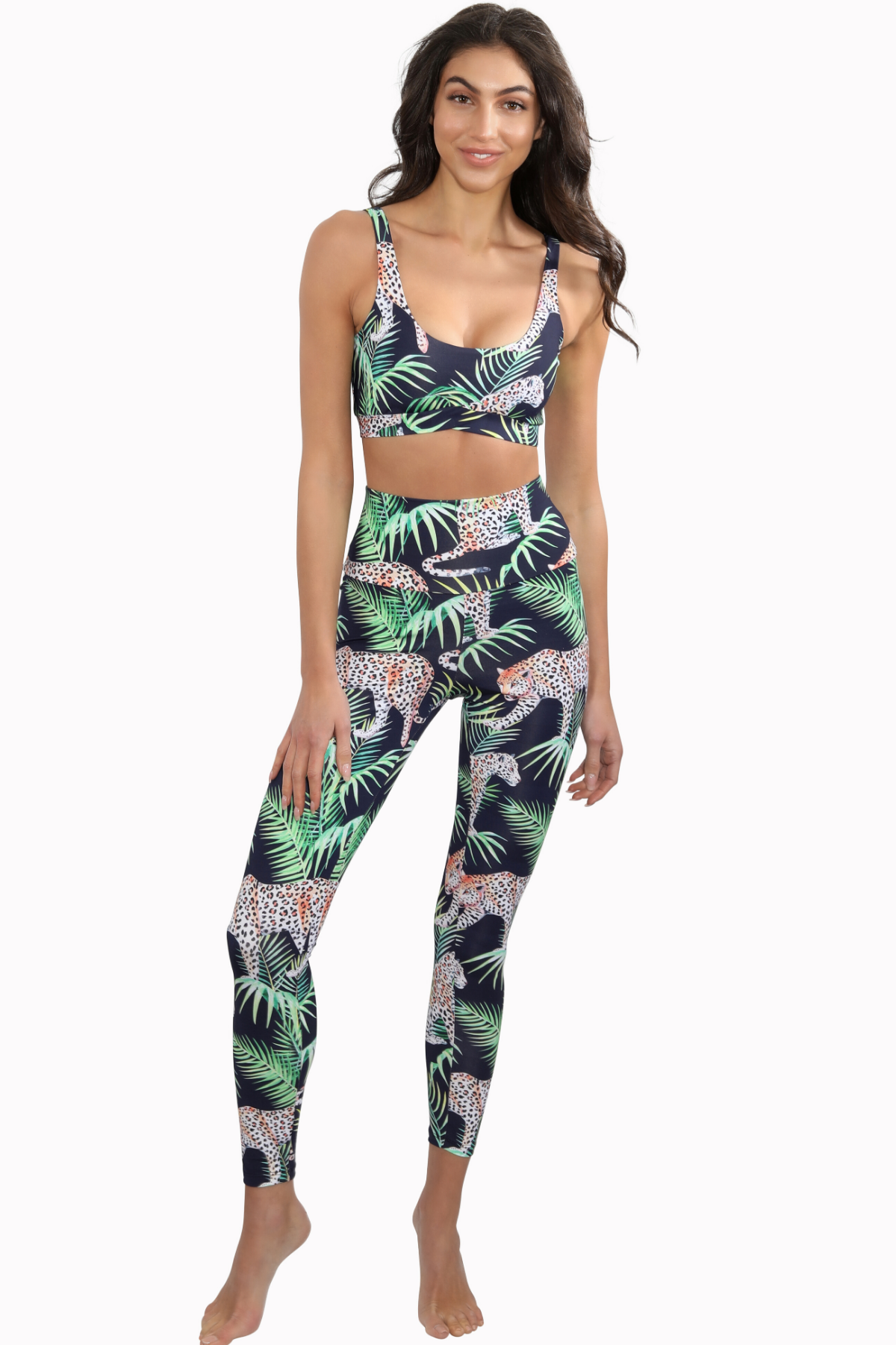 high waist legging tropical leopard print