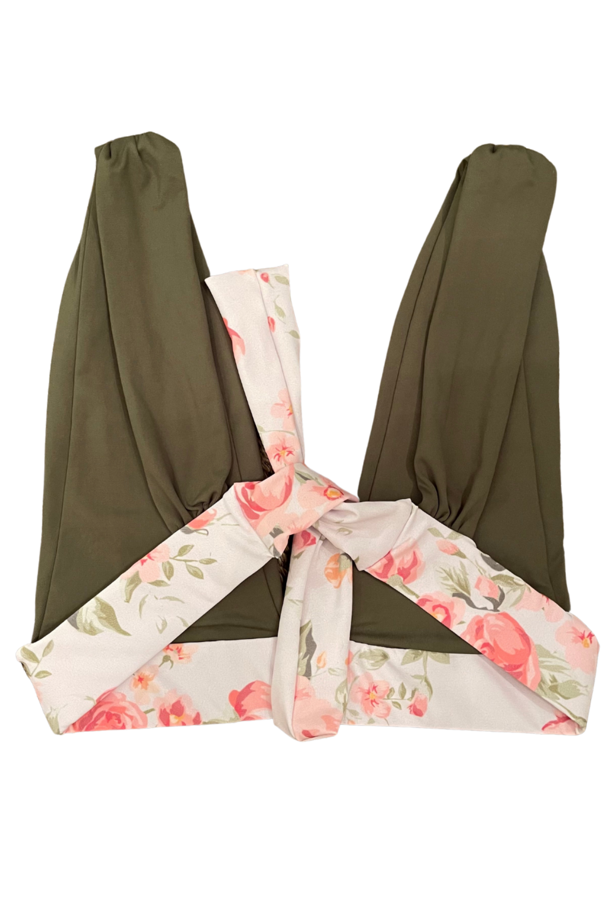 olive green bikini top. supportive. deep v