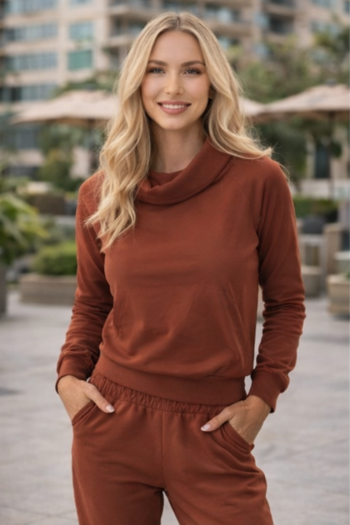 Women wearing a fitted jogger sweatshirt set 
