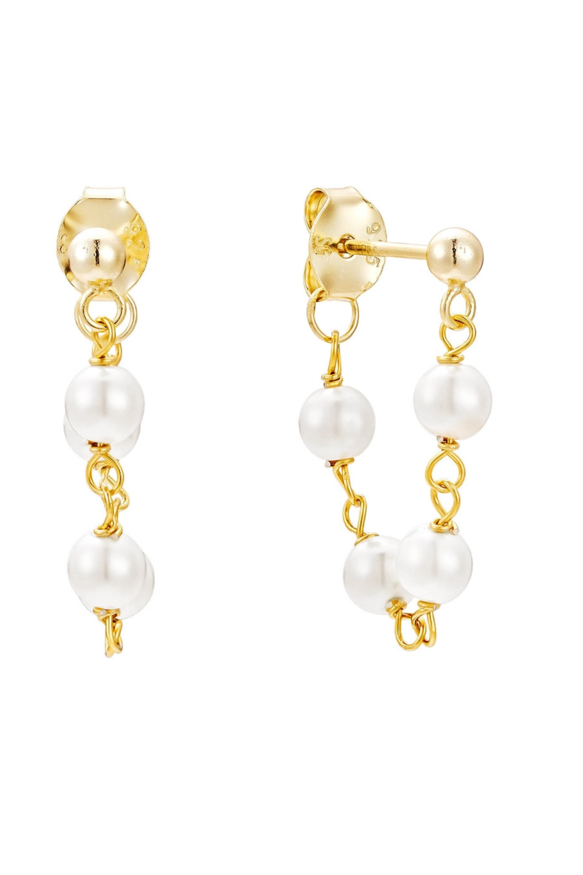 pearl chain drop earring dainty gold plated sterling. silver