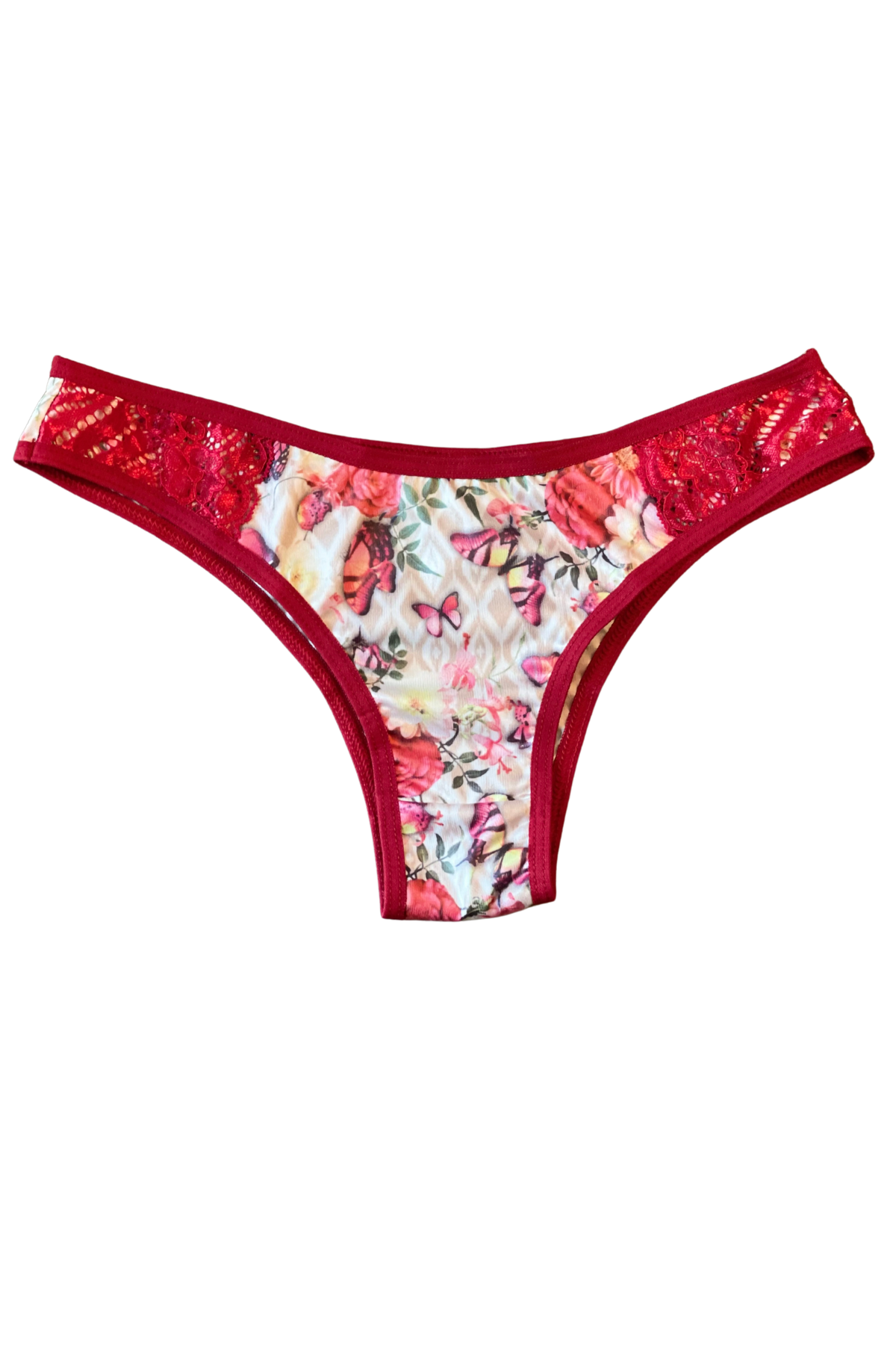red lace butterfly print Brazilian panty underwear