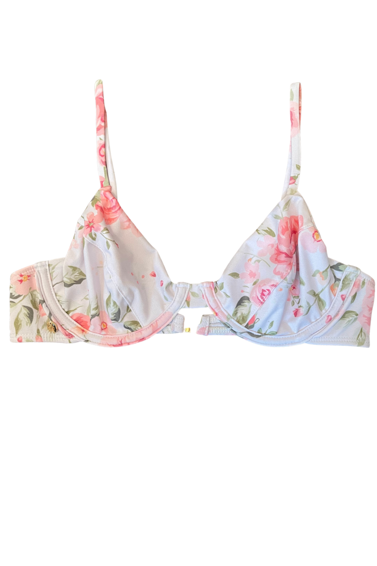white floral bikini top. underwire. no padding