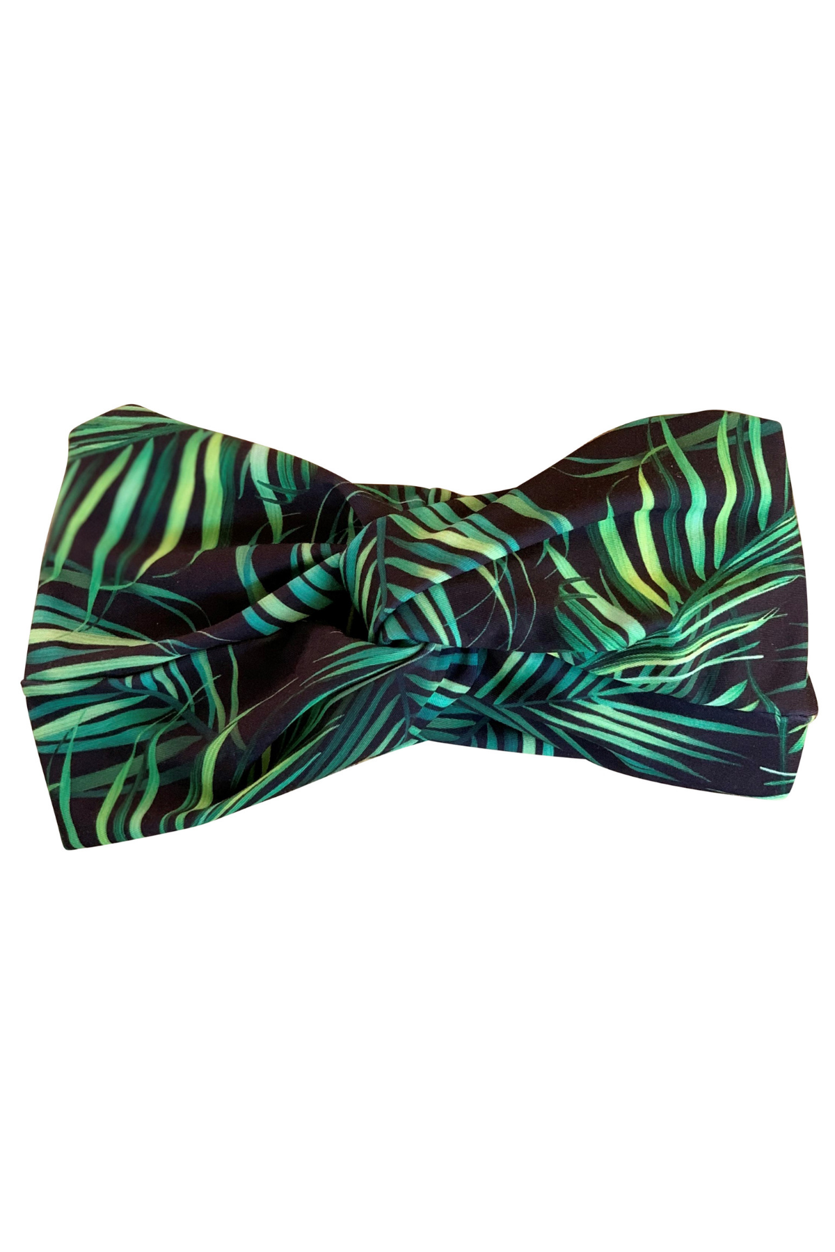 Green and black patterned headband on a white background