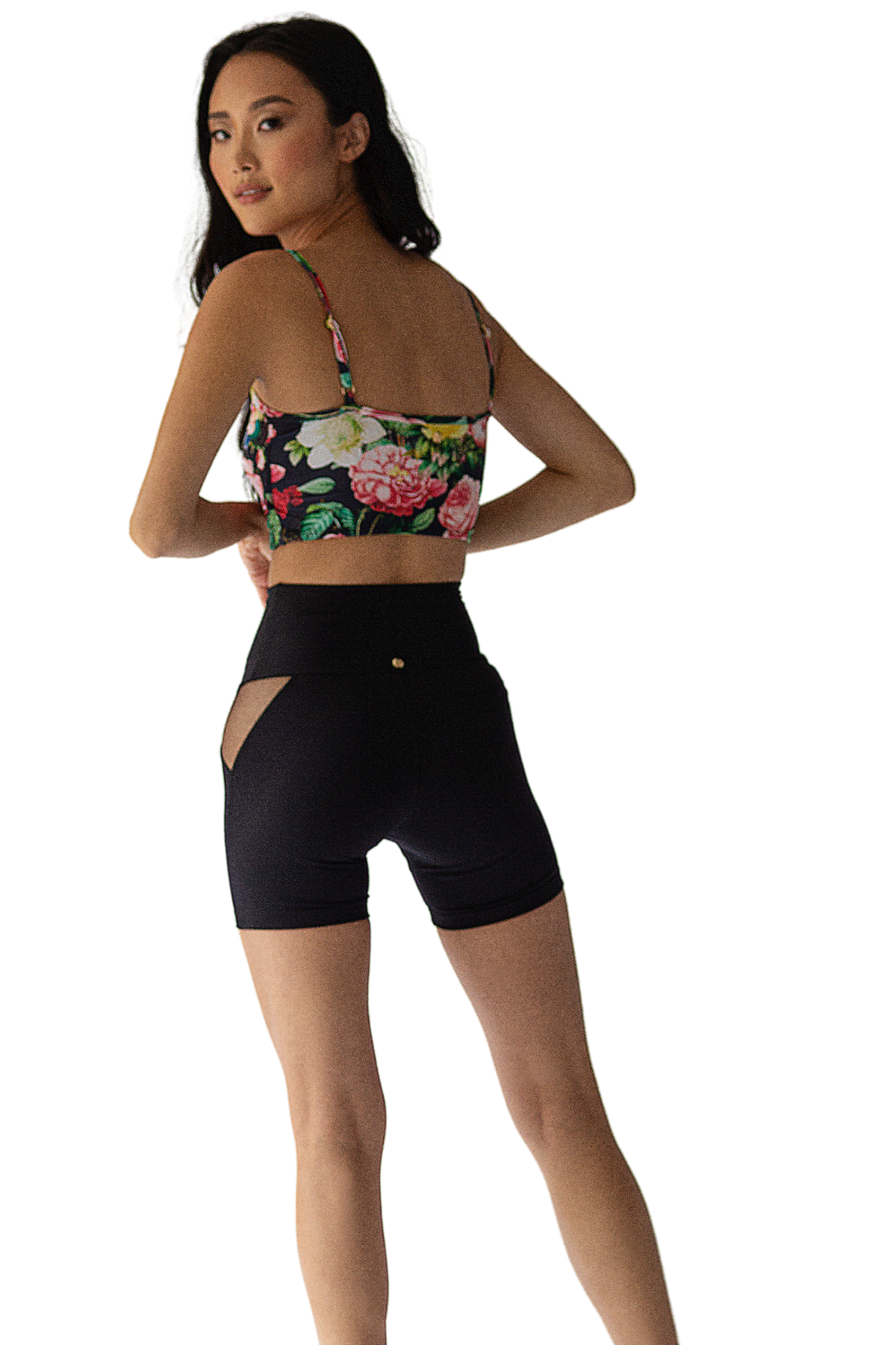 black high waist activewear shorts w/ mesh cutouts
